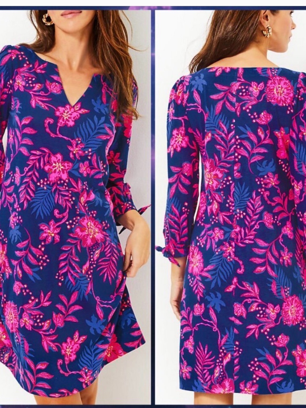 Lilly Pulitzer Navy Dress with Hot Pink Floral Print